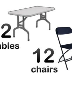 2 6ft Adult Rectangle Tables 12 Black Chairs