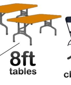 2 8ft Rectangle Tables & 16 Black Chairs