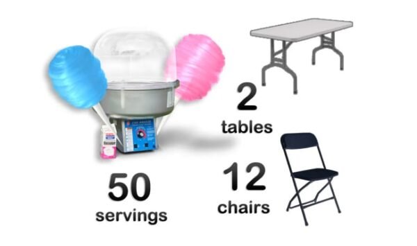 Cotton Candy Machine, 2 Rectangle Tables & 12 Chairs Package