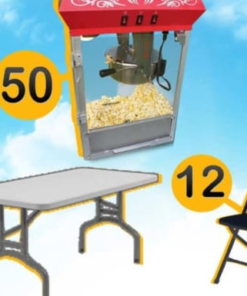 Popcorn Machine, 2 Rectangle Tables & 12 Chairs Package