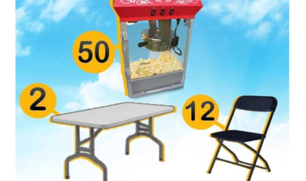Popcorn Machine, 2 Rectangle Tables & 12 Chairs Package